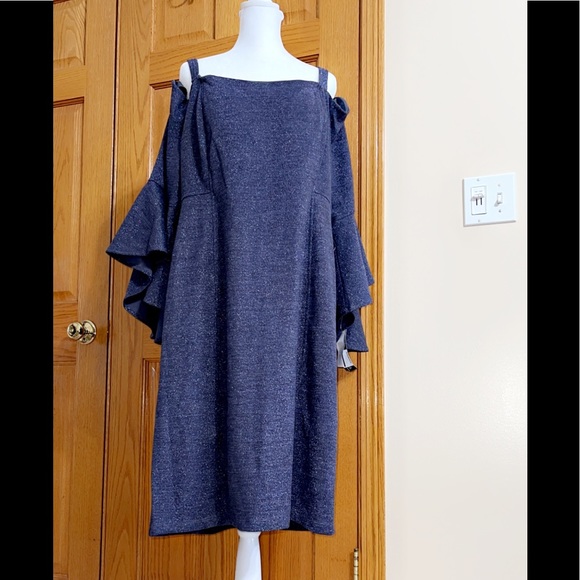 Women’s Formal Cocktail Dress Plus Size 18W Off Shoulder NAVY SILVER Gown NEW - Picture 3 of 8